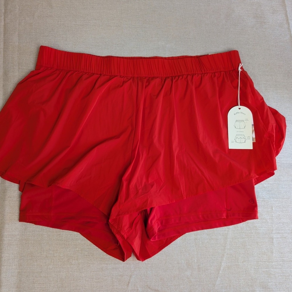 Blogilates Ruffle Short Womens 2X Red NWT Activewear Booty Bustle Pockets